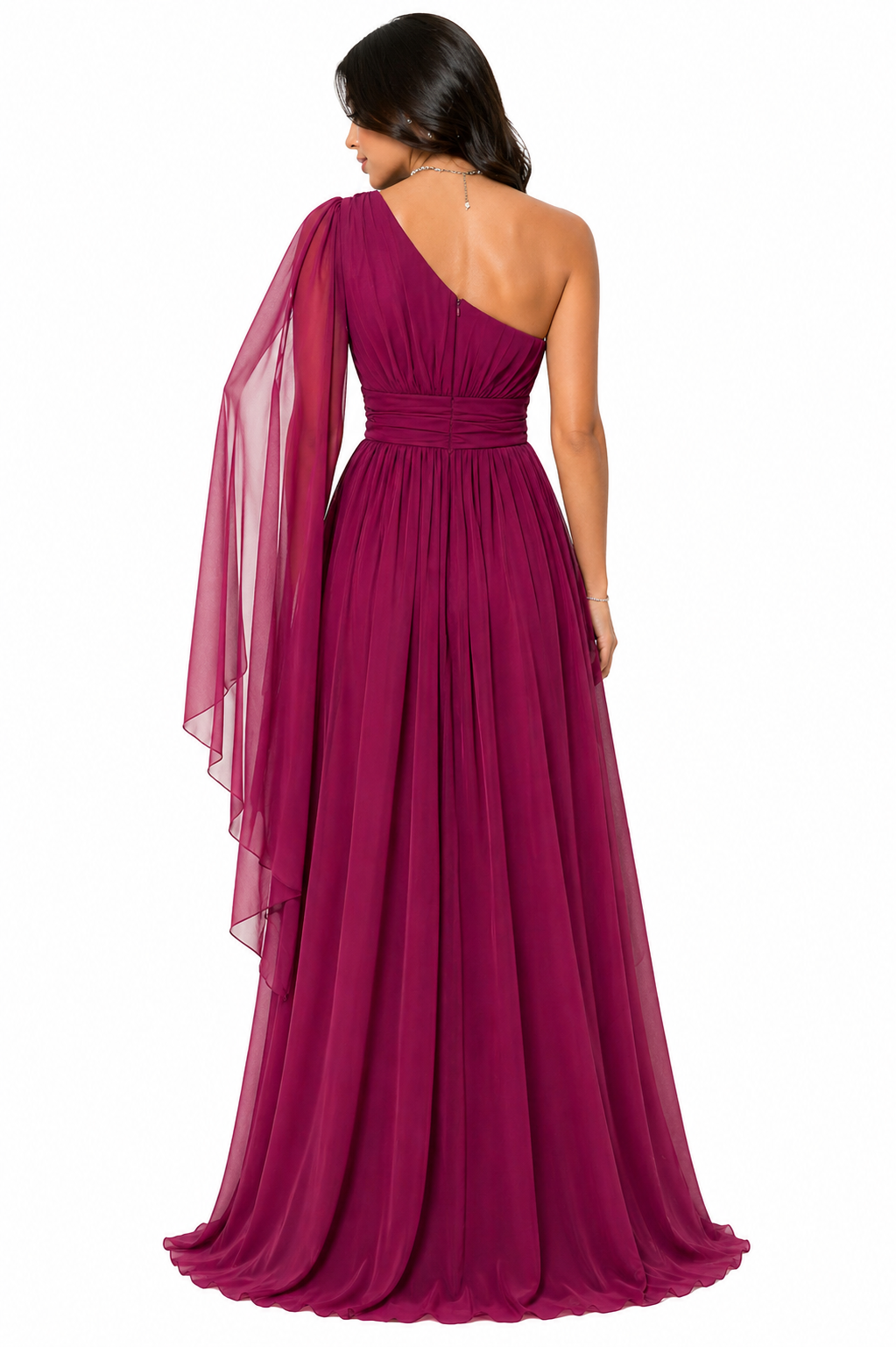 Vestido Gabi Elegância em Chiffon Ombro Único Vinho