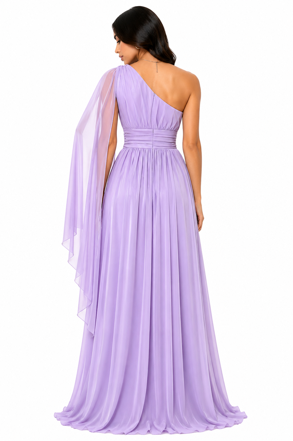 Vestido Gabi Elegância em Chiffon Ombro Único Lilás