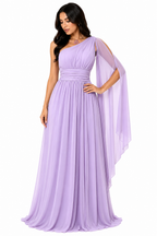 Vestido Gabi Elegância em Chiffon Ombro Único Lilás
