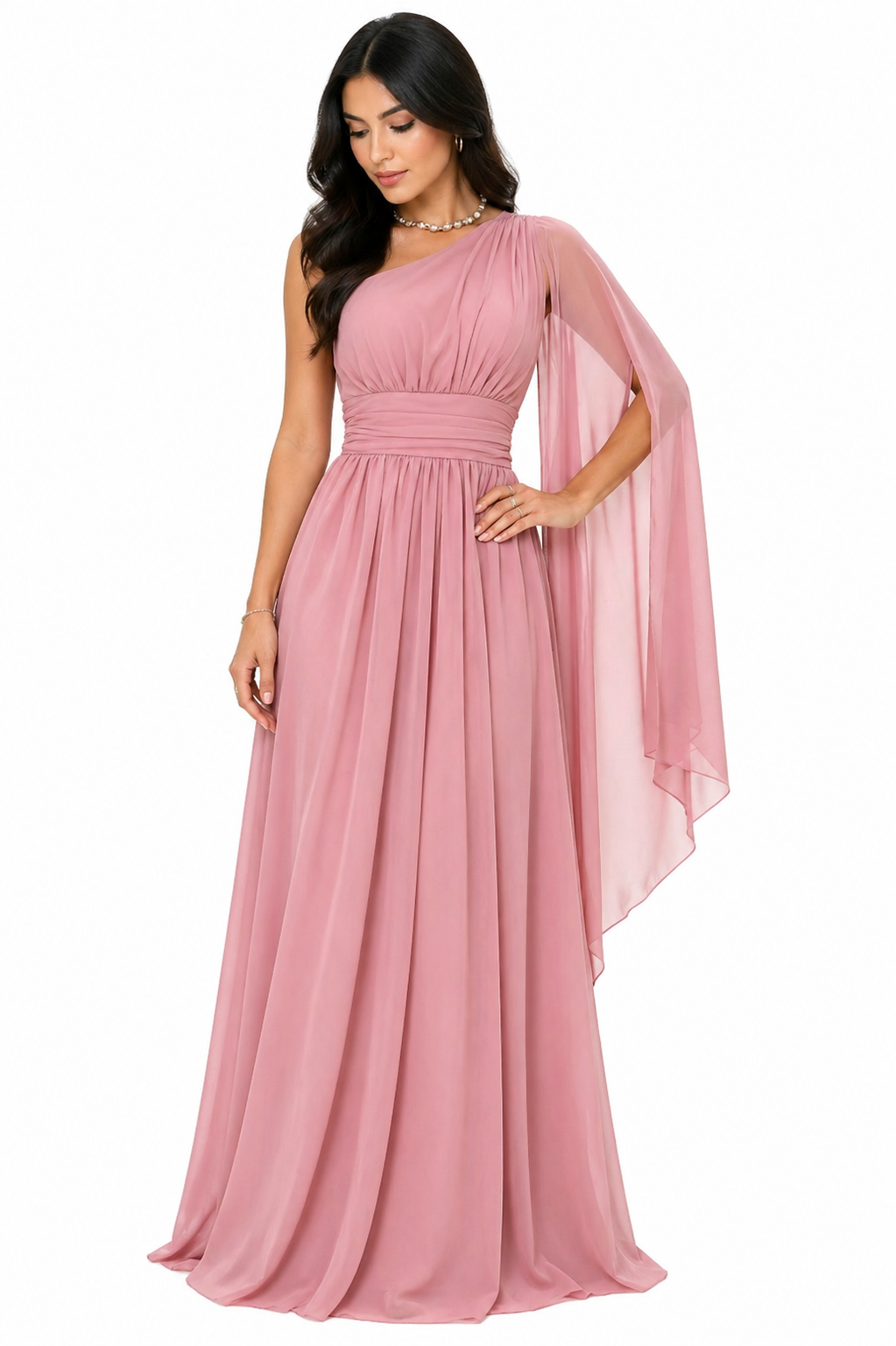 Vestido Gabi Elegância em Chiffon Ombro Único