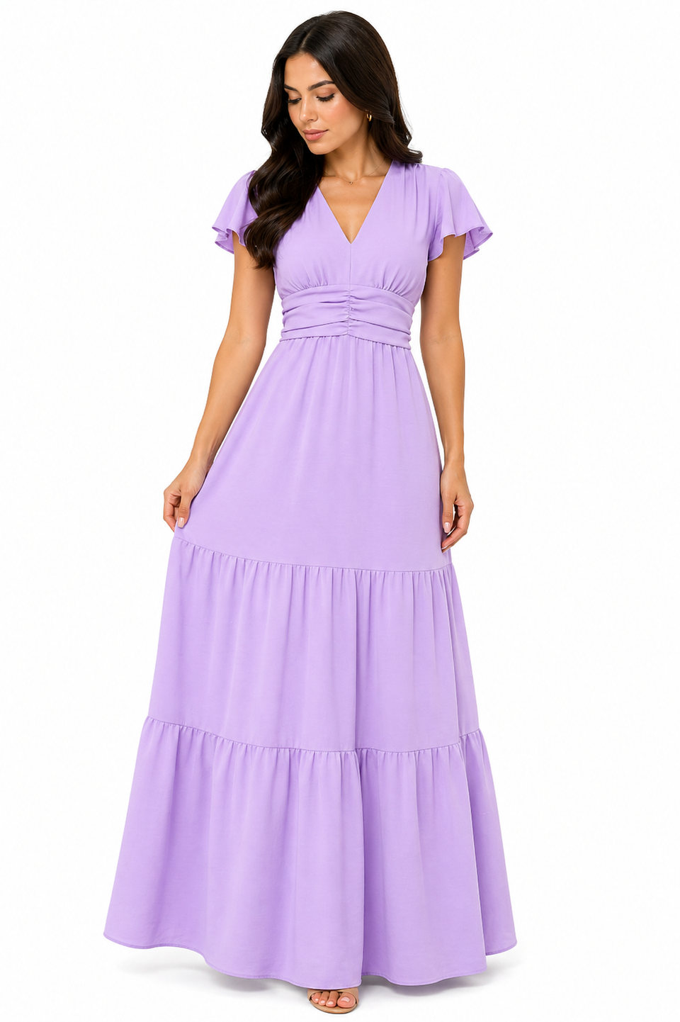 Vestido Longo com Decote e Saia Elegante