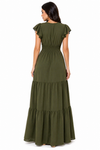 Vestido Longo com Decote e Saia Elegante Verde