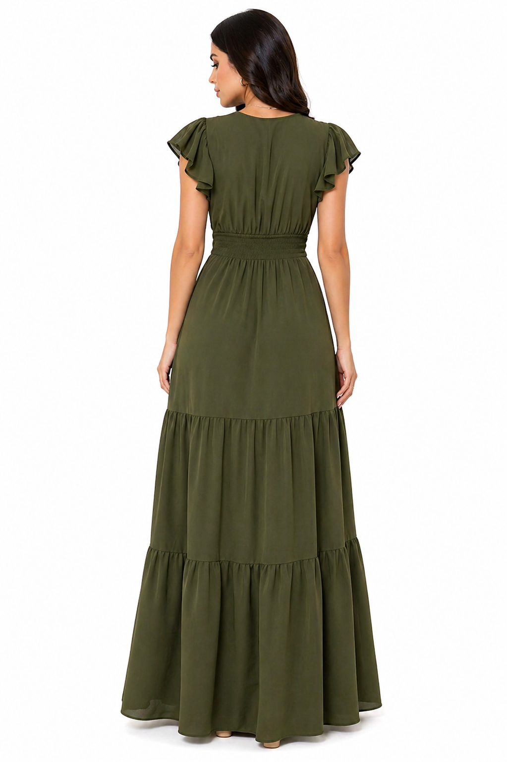 Vestido Longo com Decote e Saia Elegante Verde