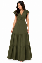 Vestido Longo com Decote e Saia Elegante Verde