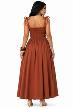 Vestido Longo Sofisticação Natural Marrom Claro