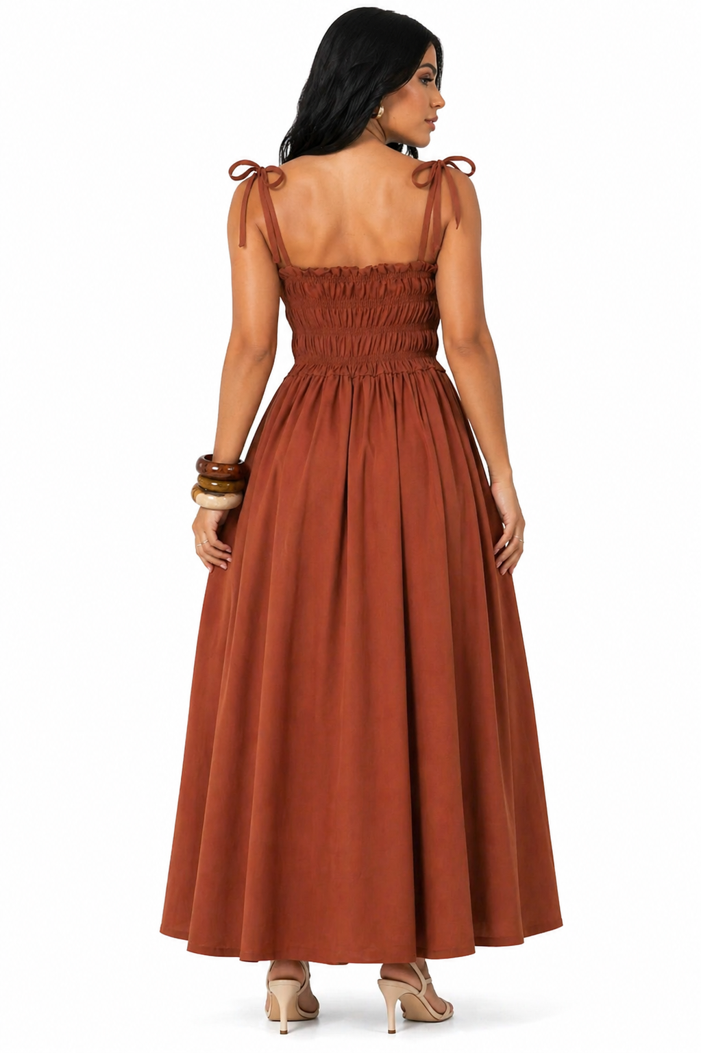 Vestido Longo Sofisticação Natural Marrom Claro