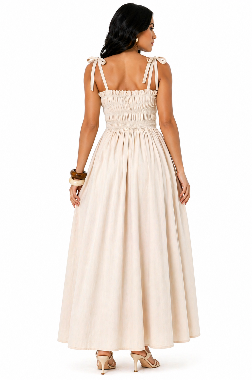 Vestido Longo Sofisticação Natural Champanhe