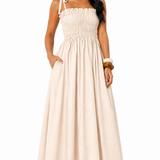 Vestido Longo Sofisticação Natural Champanhe
