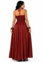 Vestido Longo Sofisticação Natural Marrom