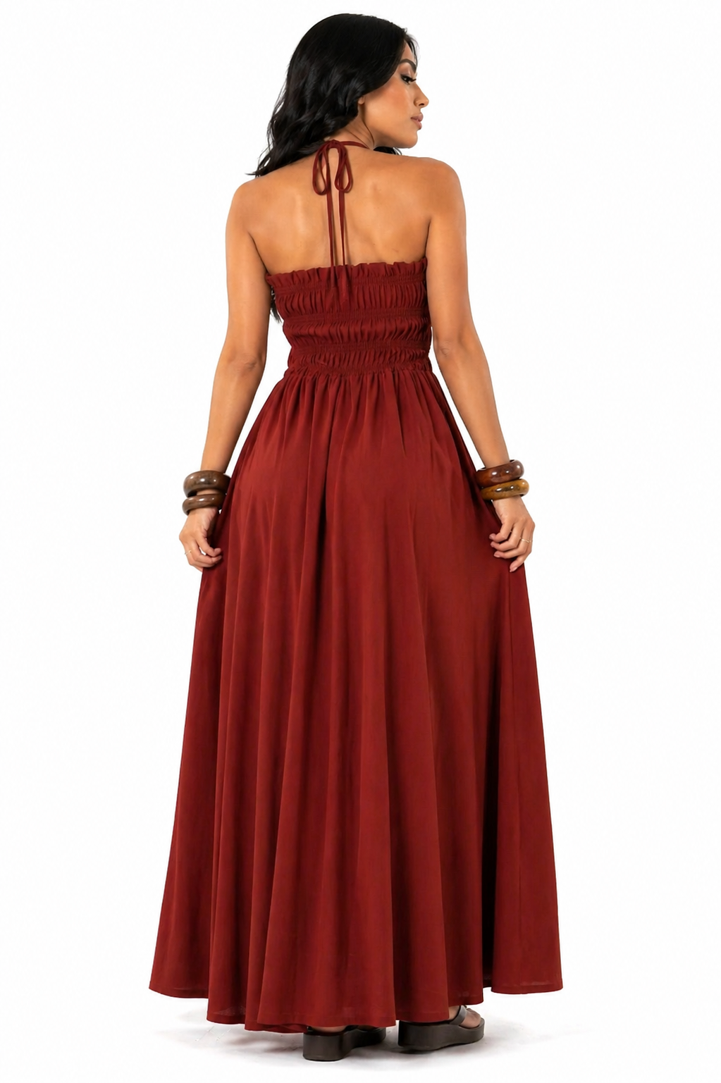 Vestido Longo Sofisticação Natural Marrom