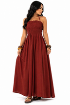 Vestido Longo Sofisticação Natural Marrom