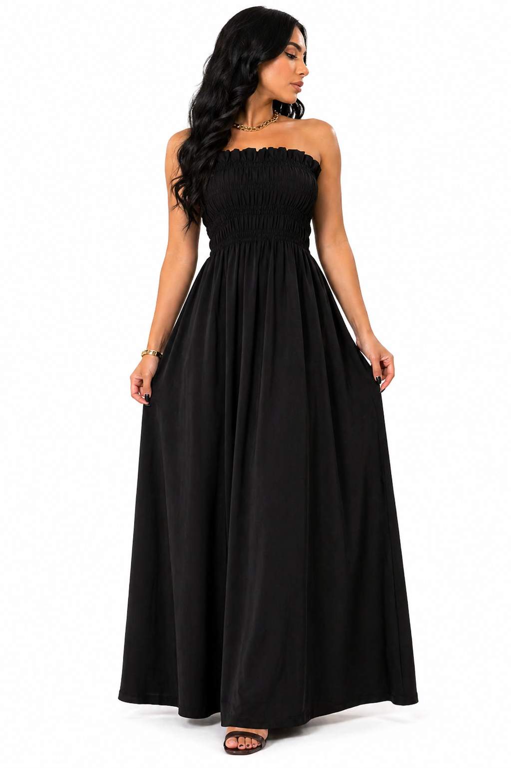 Vestido Longo Sofisticação Natural Preto