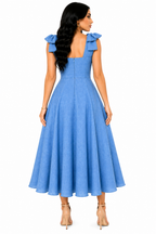 Vestido Midi Clássico Milena com Laços nos Ombros Azul
