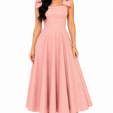Vestido Midi Clássico Milena com Laços nos Ombros Rosa