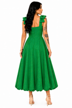 Vestido Midi Clássico Milena com Laços nos Ombros Verde
