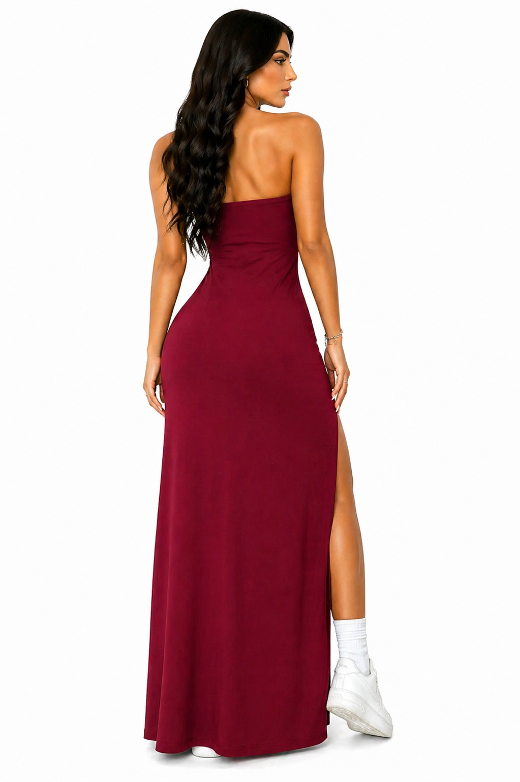 Vestido Longo Sensualidade Minimalista Vinho
