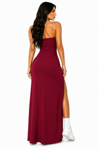 Vestido Longo Sensualidade Minimalista Vinho