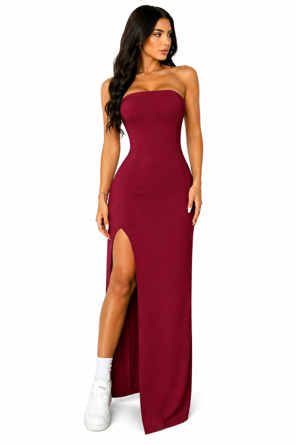 Vestido Longo Sensualidade Minimalista Vinho