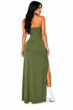 Vestido Longo Sensualidade Minimalista Verde