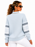 Suéter Feminino Tricô Nórdico Azul Glacial