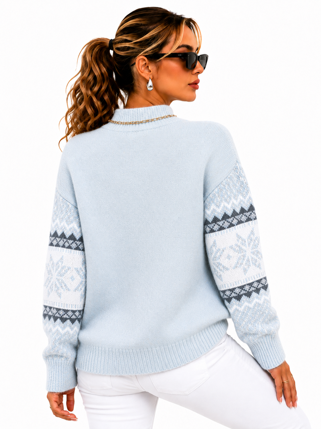 Suéter Feminino Tricô Nórdico Azul Glacial
