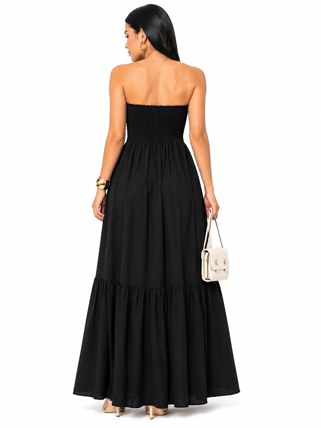 Vestido Longo Tomara que Caia Beatriz com Recorte Moderno Preto