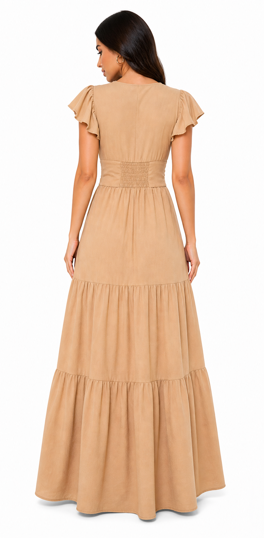 Vestido Longo com Decote e Saia Elegante Damasco