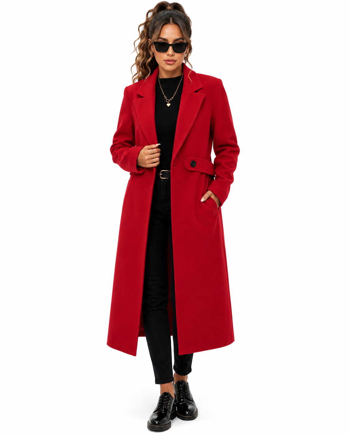 Sobretudo Feminino Longo Vermelho Elegance Premium