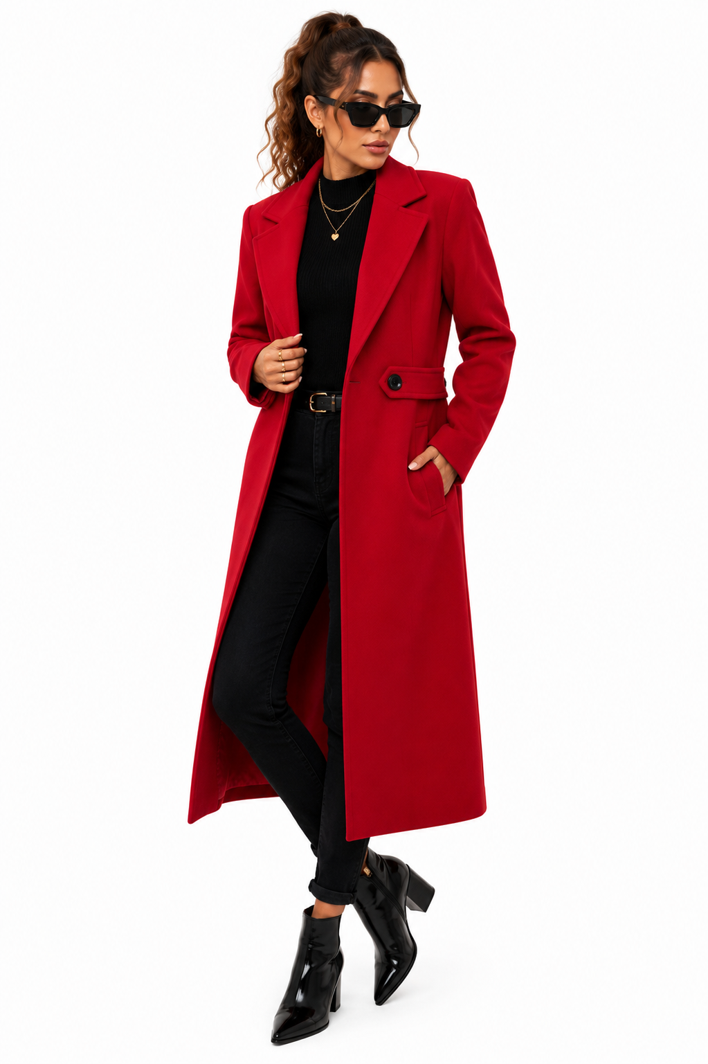 Sobretudo Feminino Longo Vermelho Elegance Premium