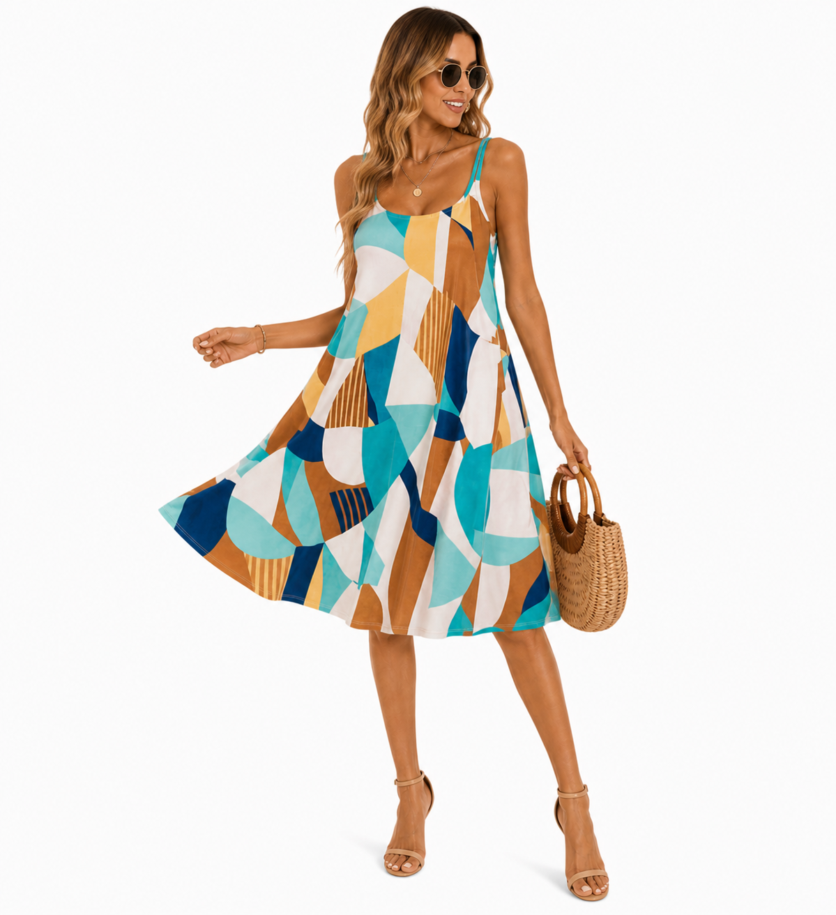 Vestido Casual Geométrico com Leveza Moderna