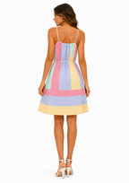 Vestido Casual Listrado Multicolorido com Amarração