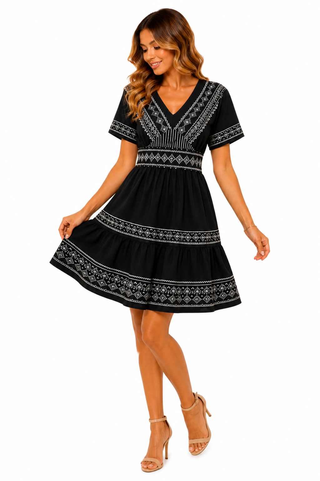 Vestido Mariana Estilo Étnico com Elegância Casual Preto