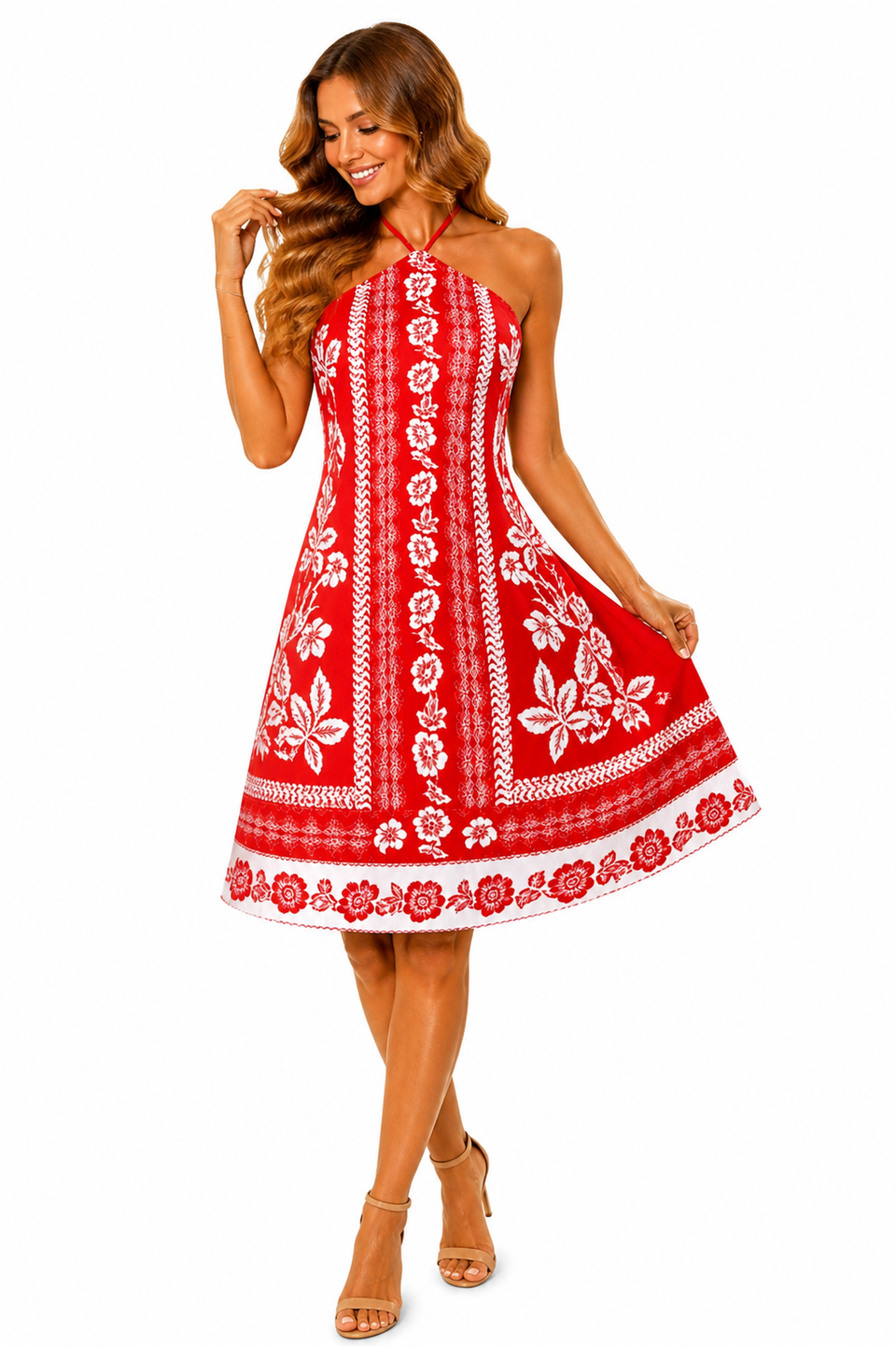 Vestido Elegância Atemporal Vermelho com Estampa Exclusiva
