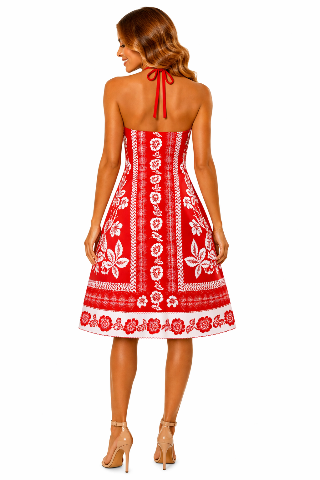 Vestido Elegância Atemporal Vermelho com Estampa Exclusiva