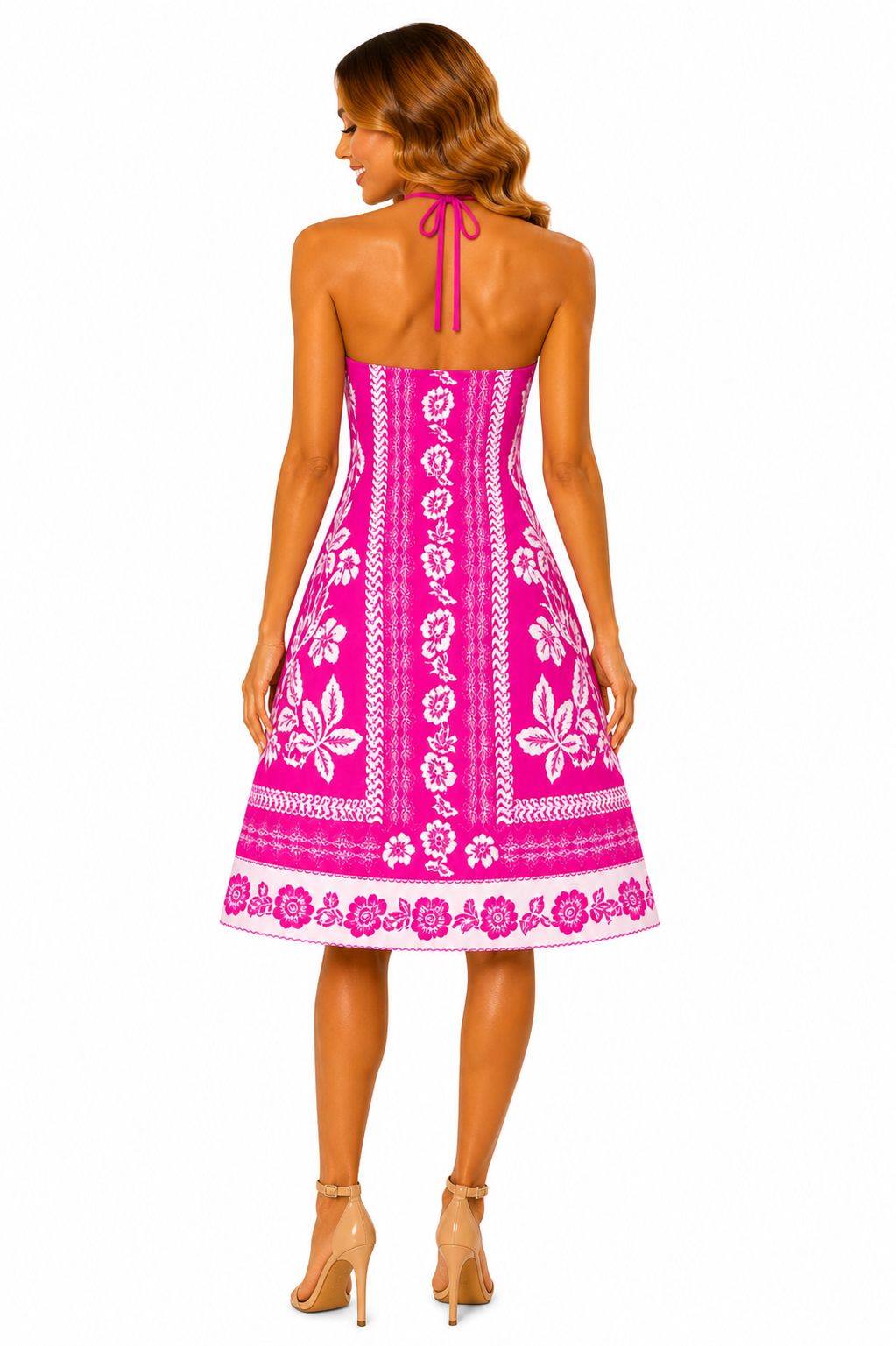 Vestido Elegância Atemporal Rosa com Estampa Exclusiva