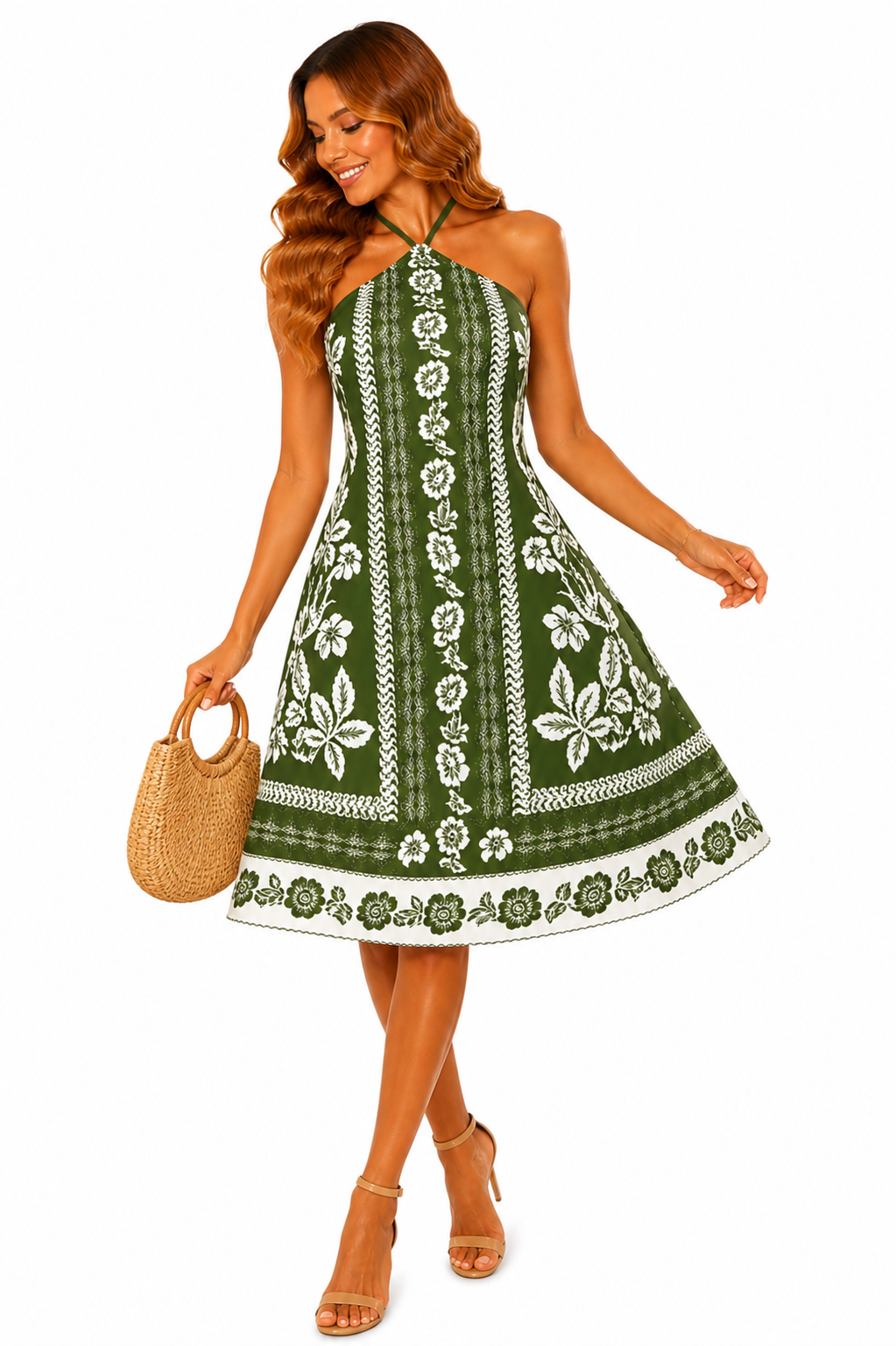 Vestido Elegância Atemporal Verde com Estampa Exclusiva