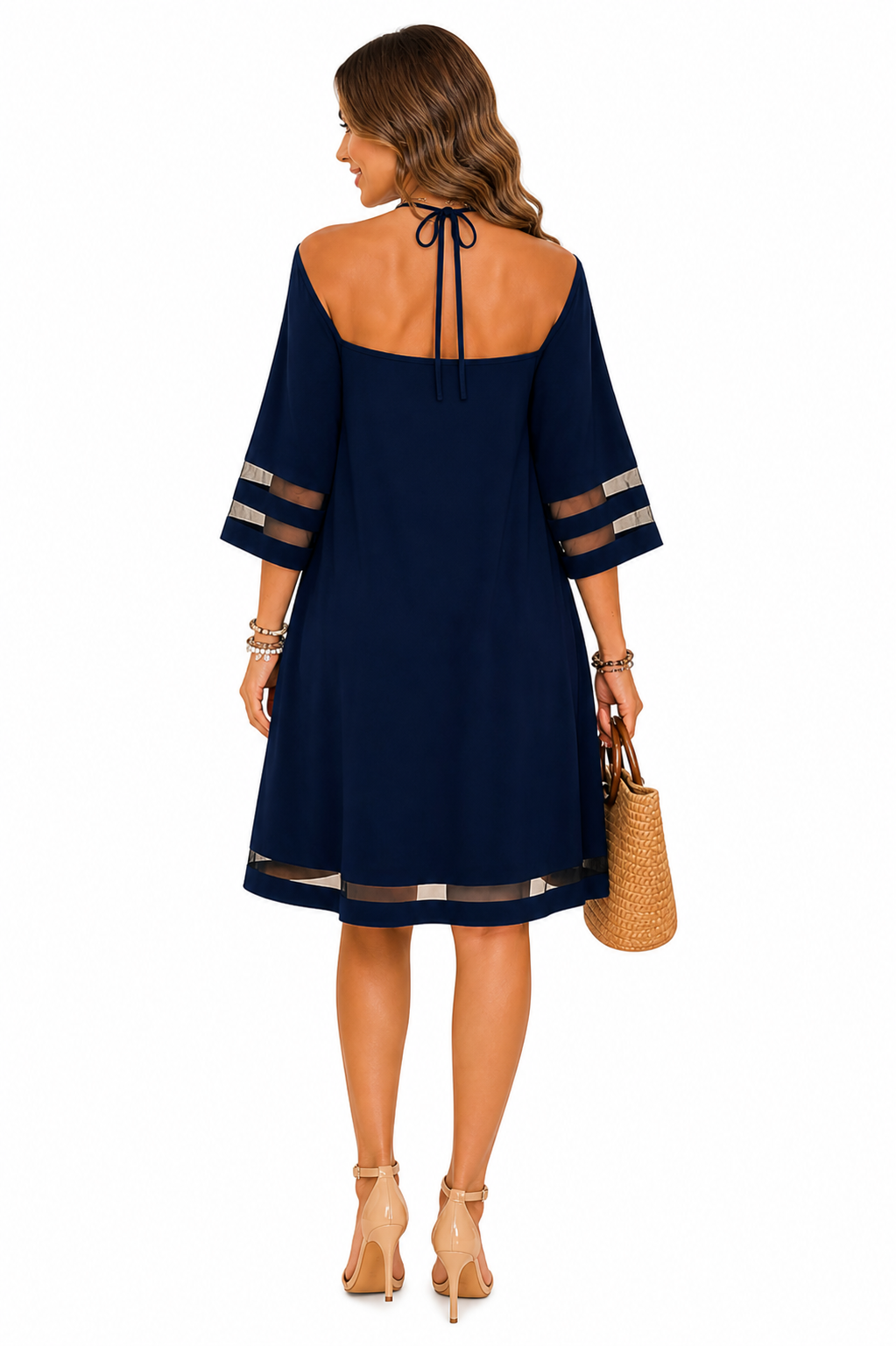 Vestido Casual com Detalhes Transparentes Azul