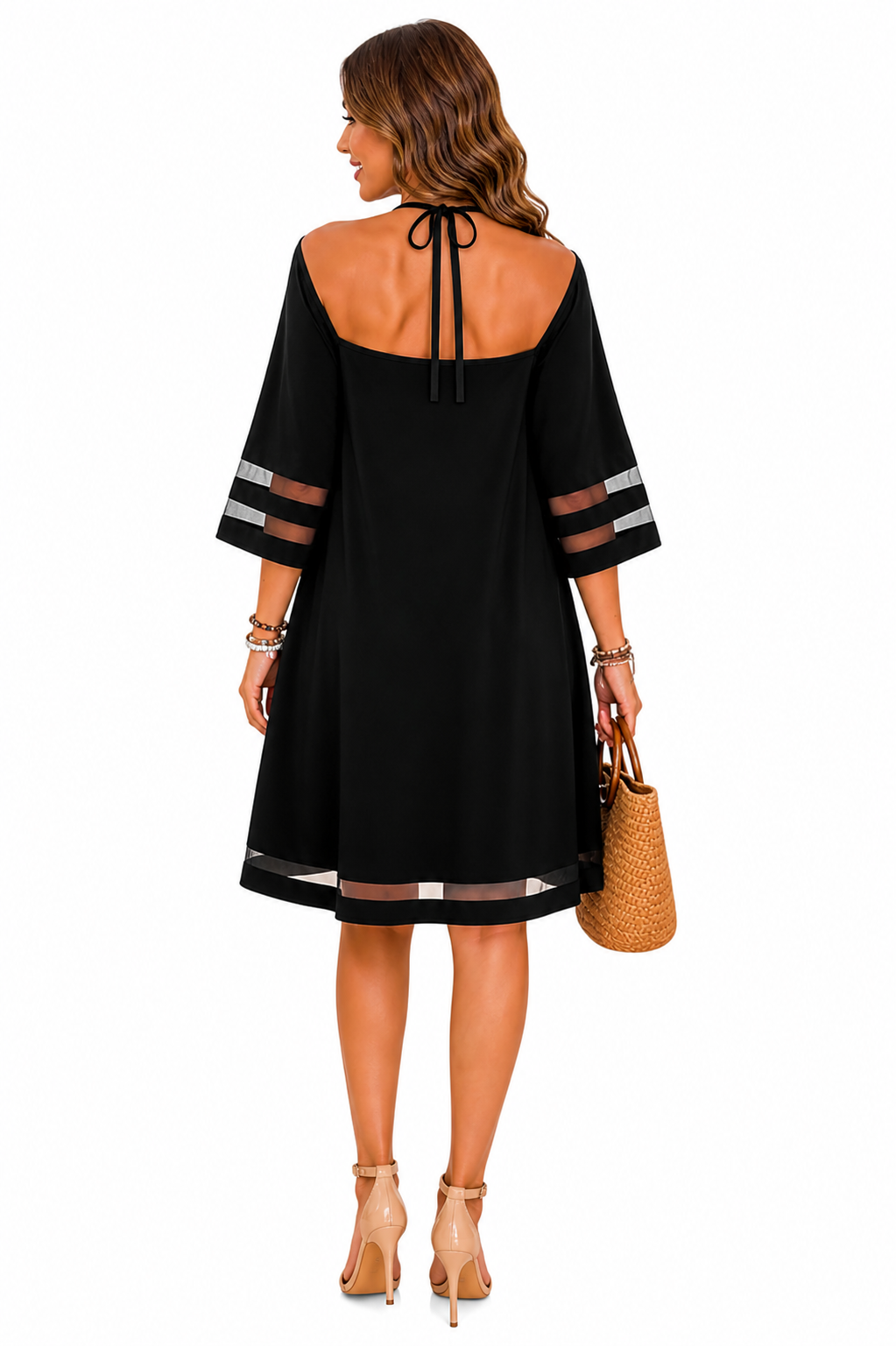 Vestido Casual com Detalhes Transparentes
