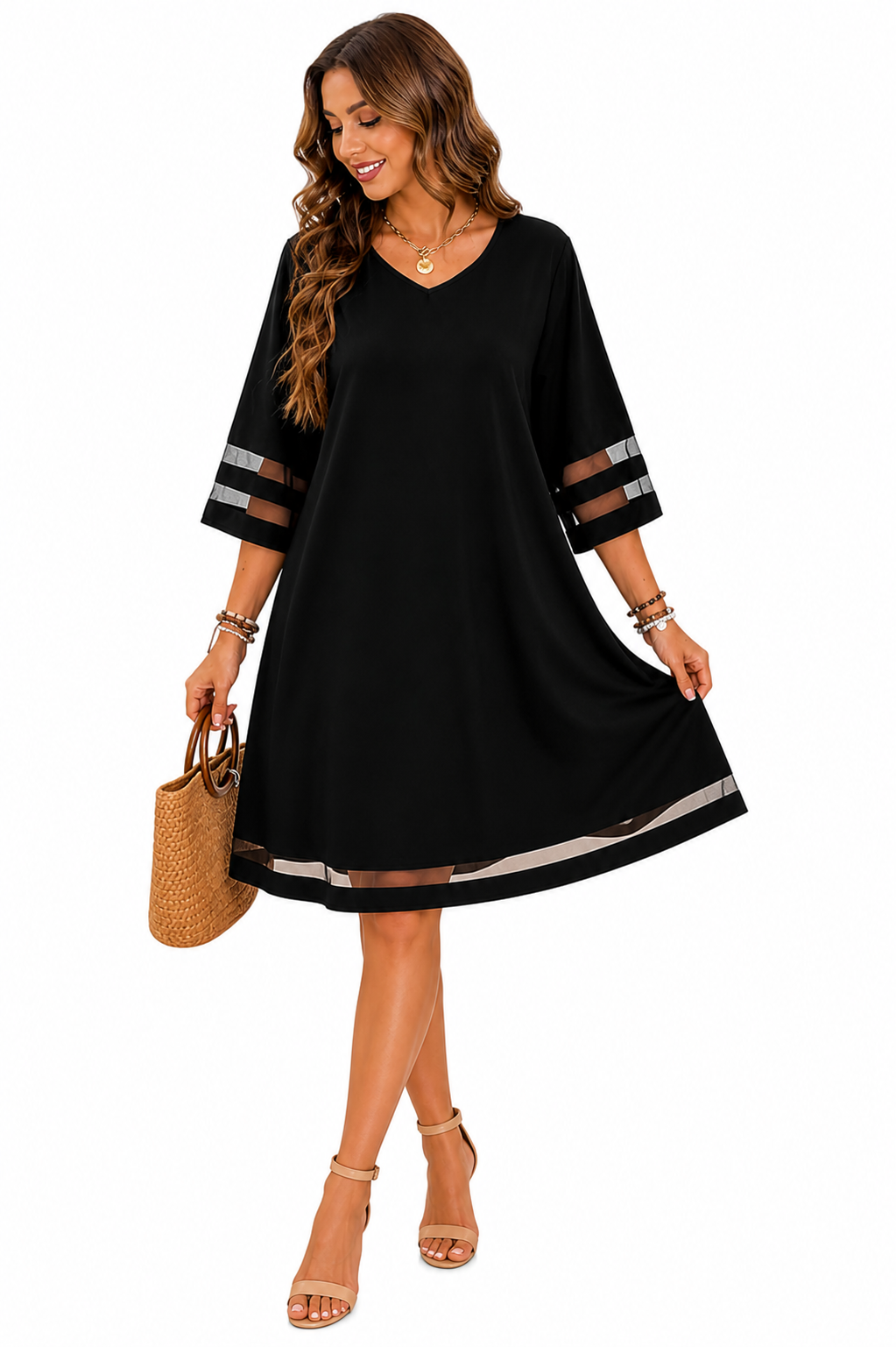 Vestido Casual com Detalhes Transparentes