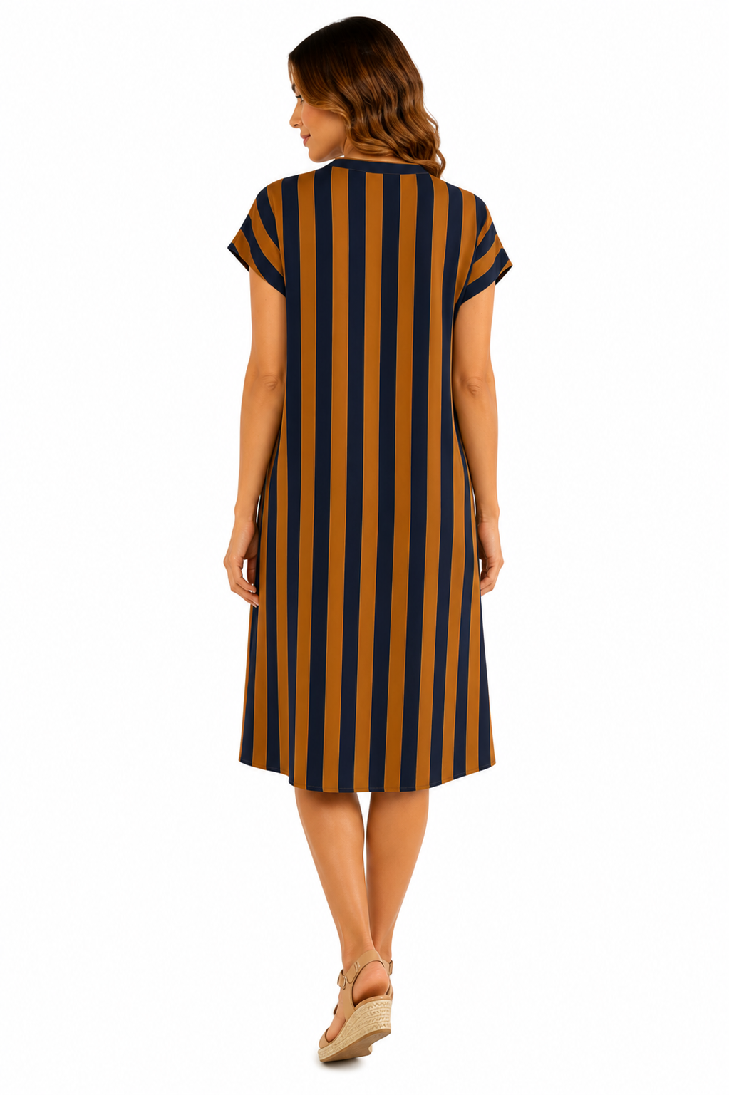 Vestido Midi Listrado Casual e Elegante Multicolorido