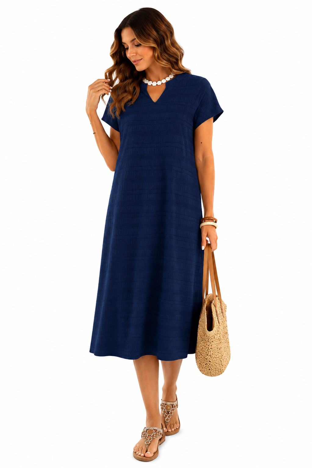 Vestido Midi Casual e Elegante Azul Escuro