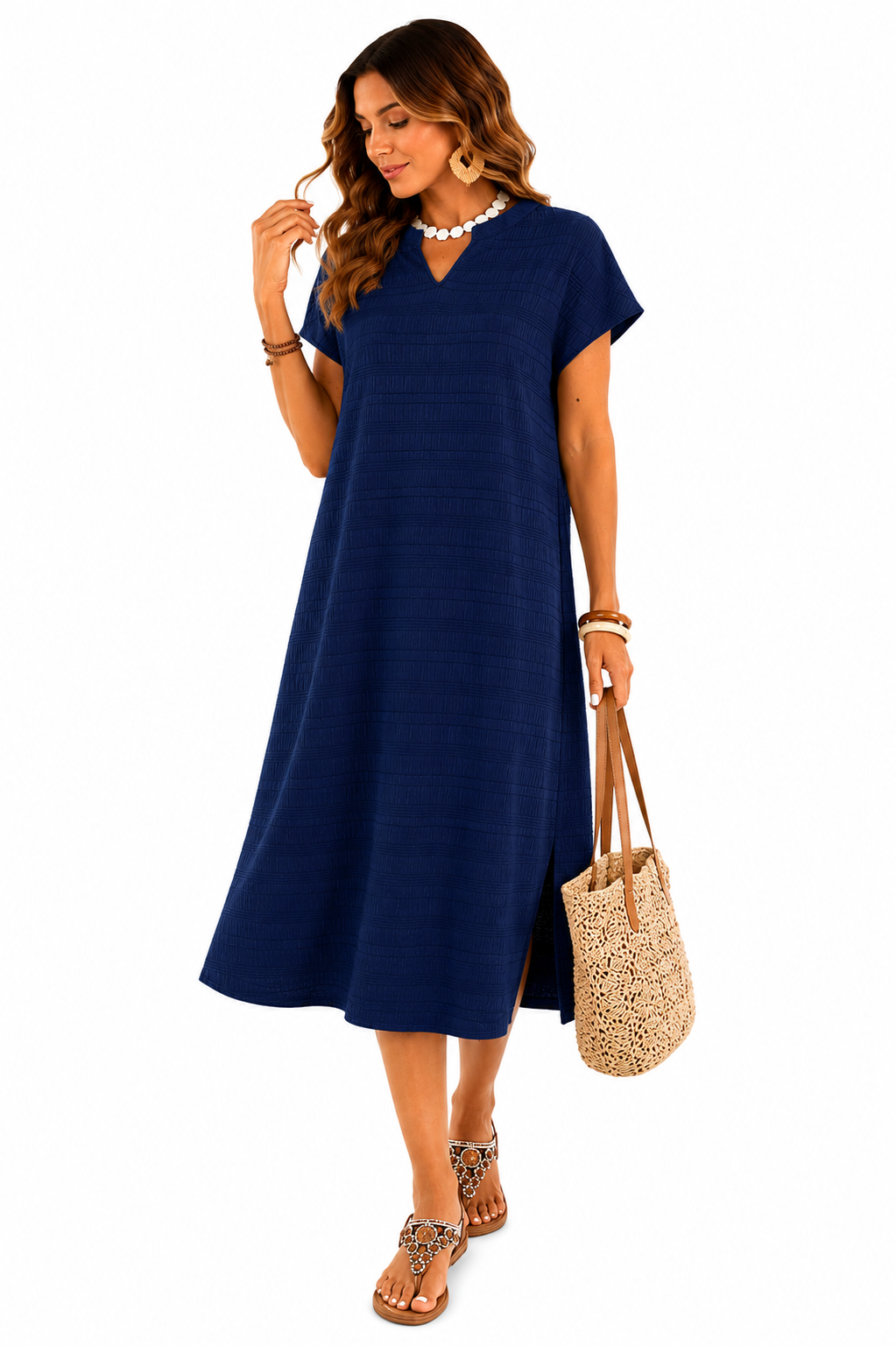 Vestido Midi Casual e Elegante Azul Escuro