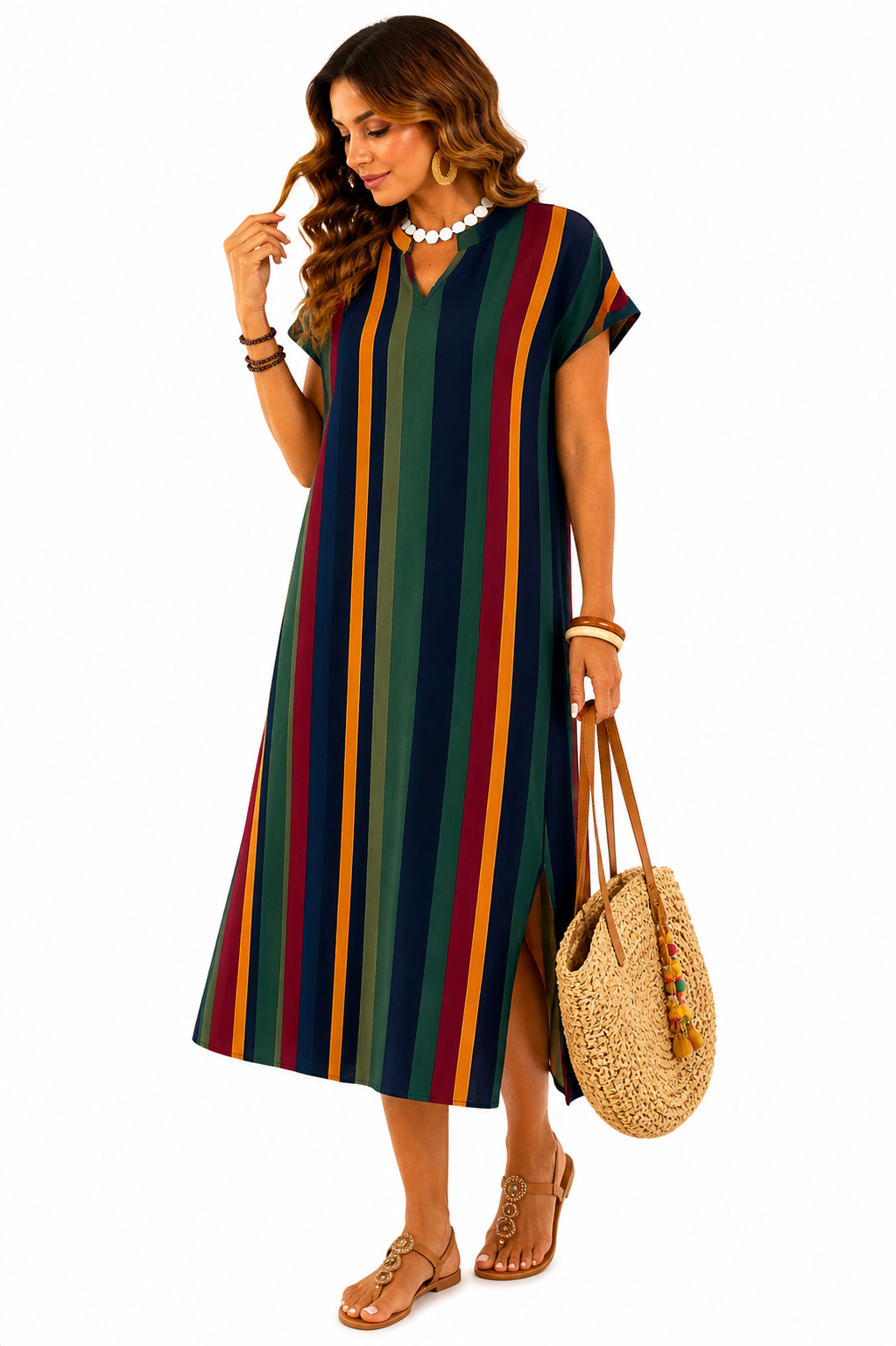 Vestido Midi Listrado Casual e Elegante
