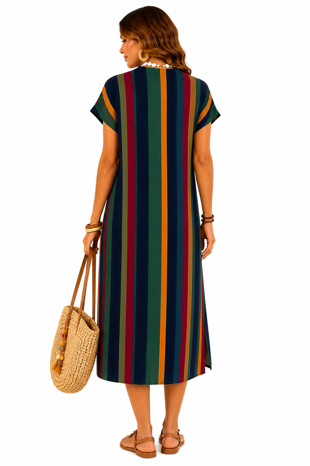 Vestido Midi Listrado Casual e Elegante