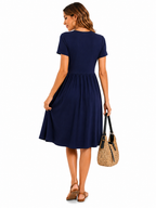 Vestido Casual com Bolsos e Conforto no Dia a Dia Azul Marinho