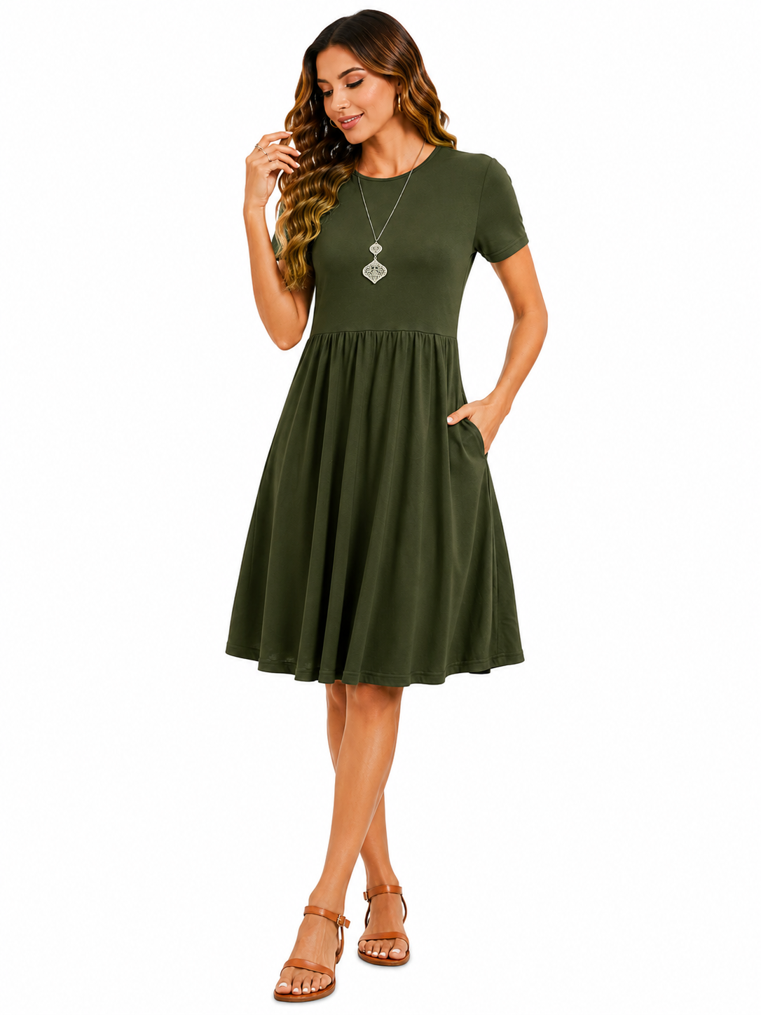 Vestido Casual com Bolsos e Conforto no Dia a Dia Verde