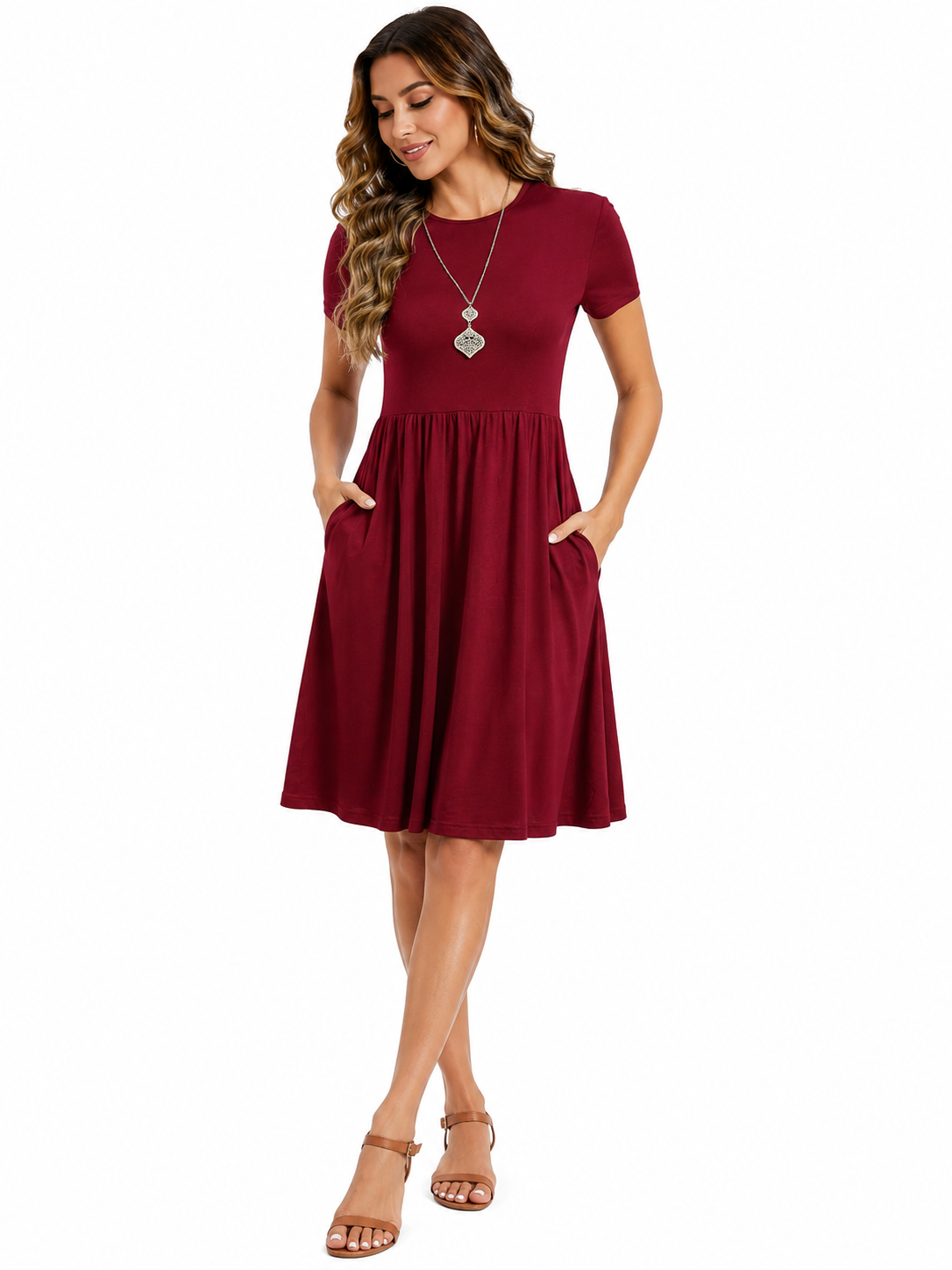 Vestido Casual com Bolsos e Conforto no Dia a Dia Vinho