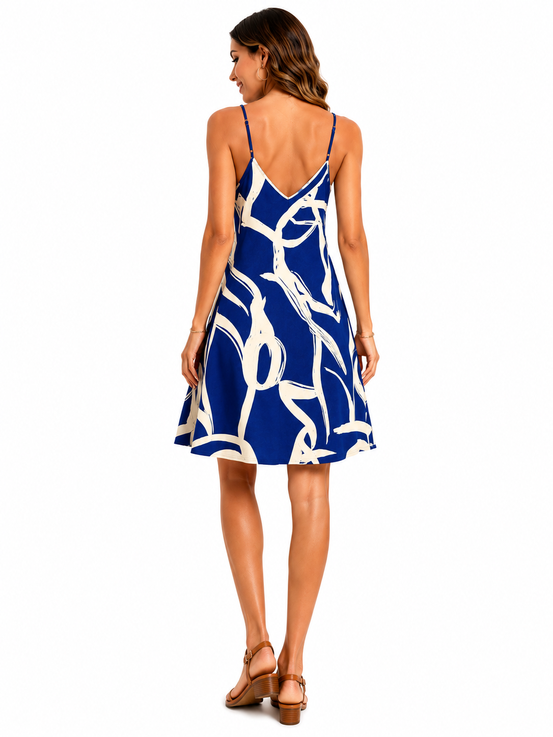 Vestido Casual Minimalista Estampa Abstrata Azul Monocromática Serena