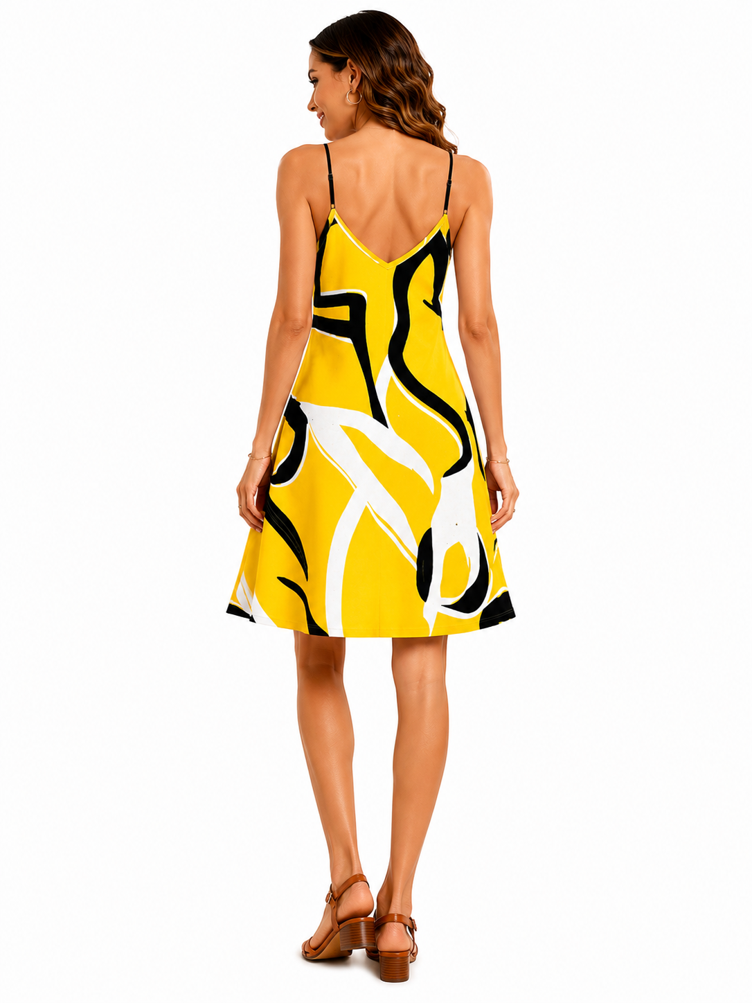 Vestido Casual Minimalista Estampa Abstrata Amarela Monocromática Serena