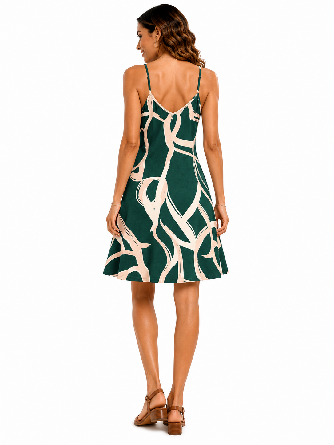 Vestido Casual Minimalista Estampa Abstrata Verde Monocromática Serena